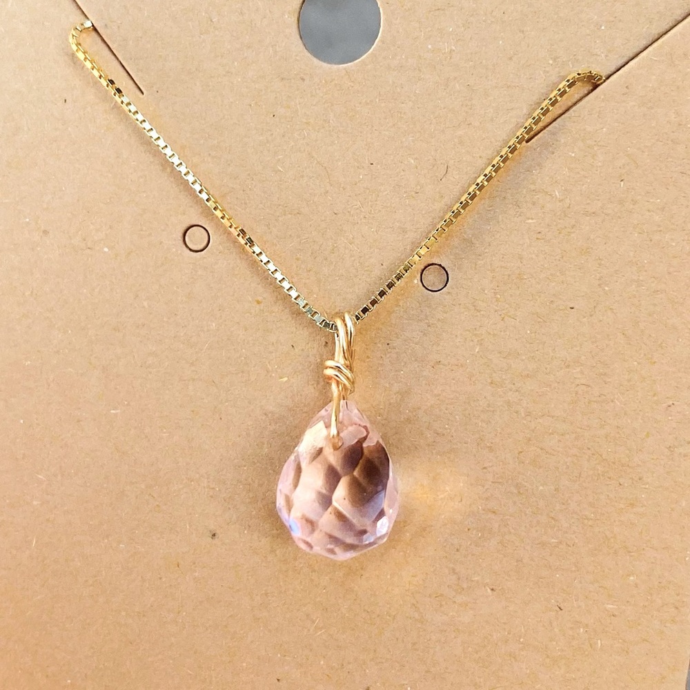 Healing Pink Rose Quartz Teardrop Necklace